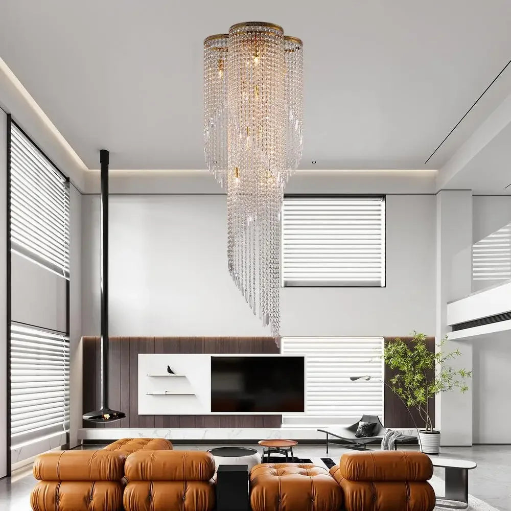 Chandelier Luxury 9-Light Crystal Spiral Beaded