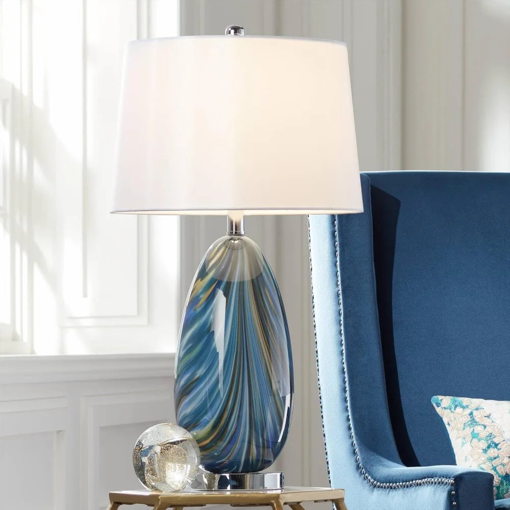 Table Lamp Swirling Blue Glass Livingroom/Bedroom