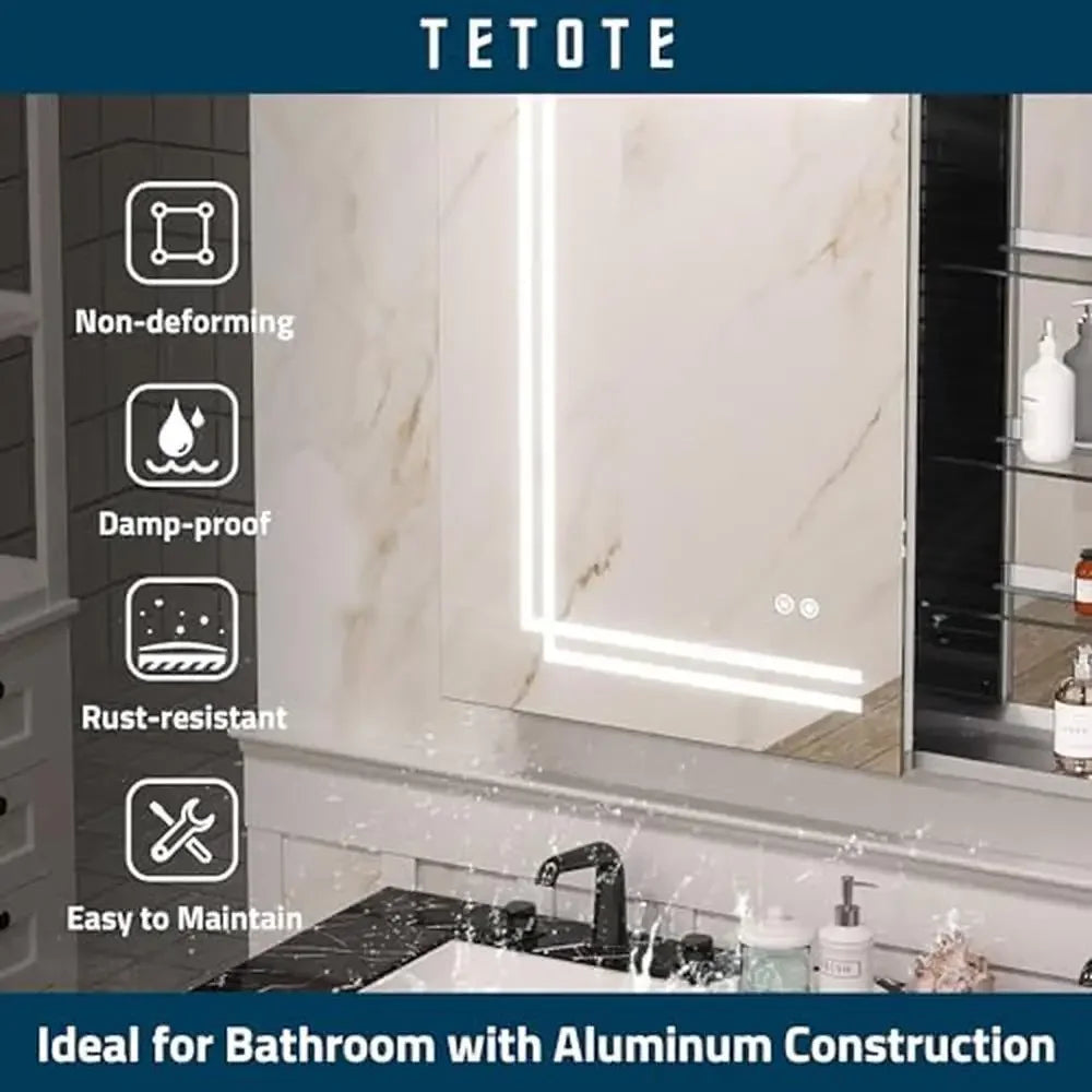 Mirror Medicine Cabinet, LED Lighted, Rust Resistant, Adjustable