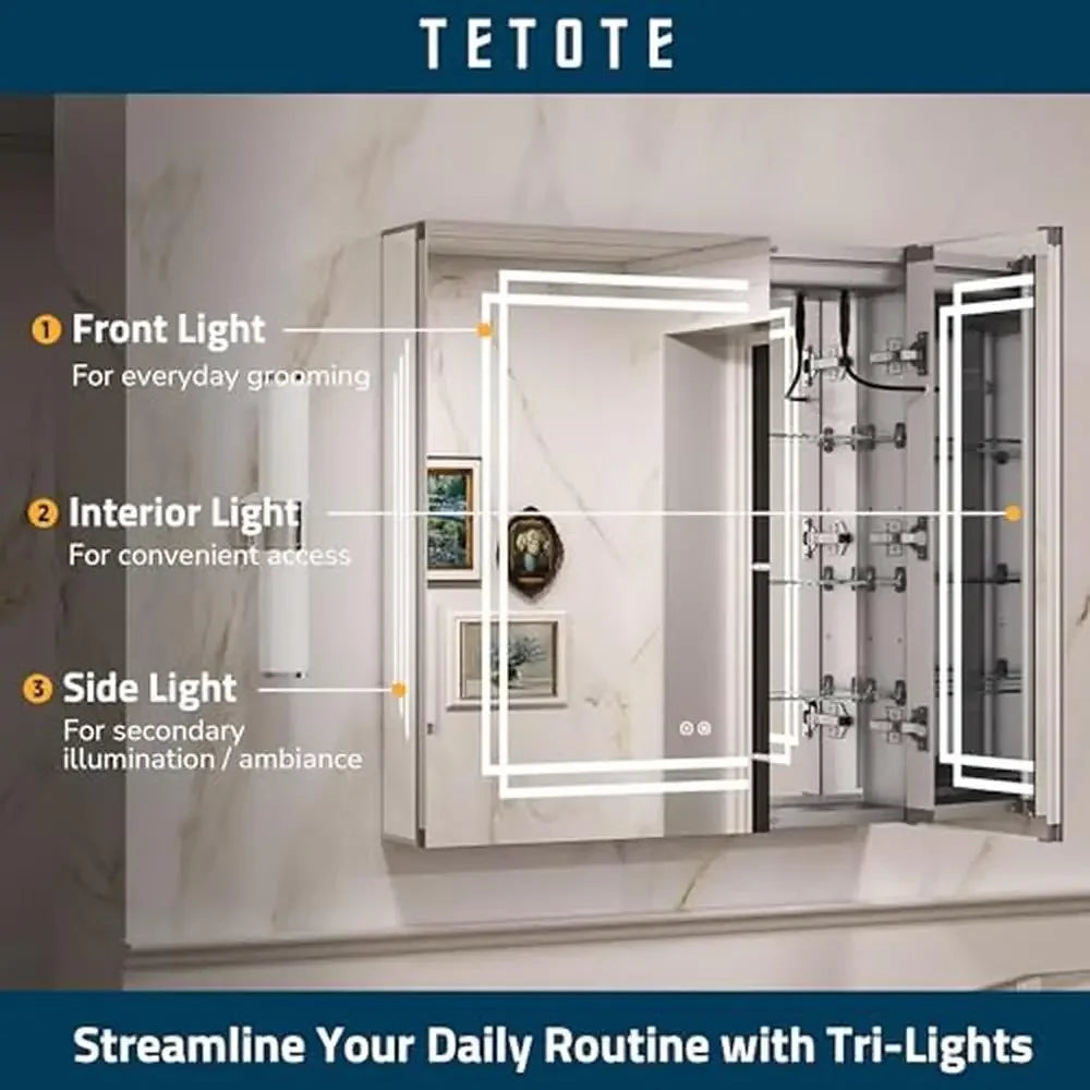 Mirror Medicine Cabinet, LED Lighted, Rust Resistant, Adjustable