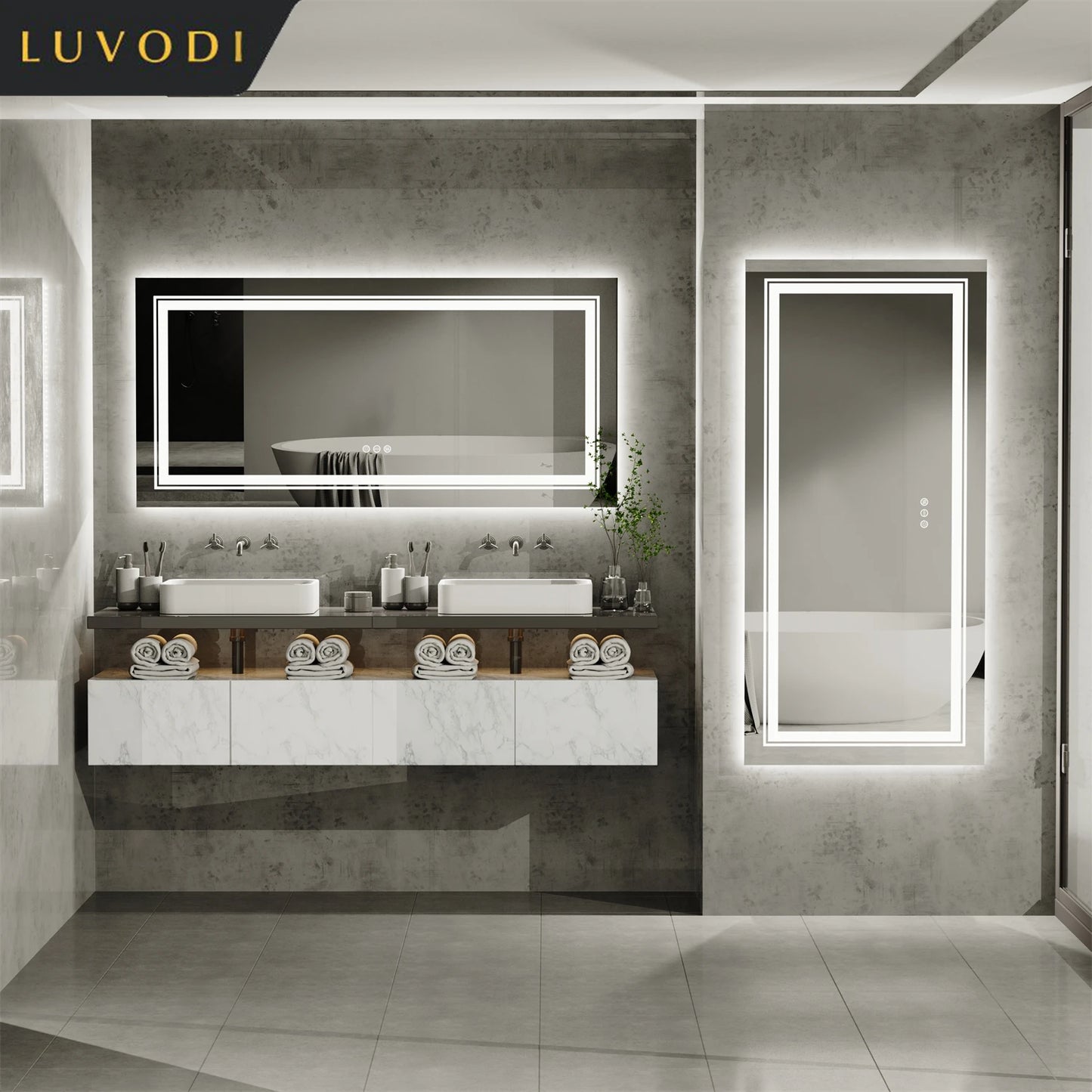 Illuminate Mirror, Bathroom Double Sink, Full Length