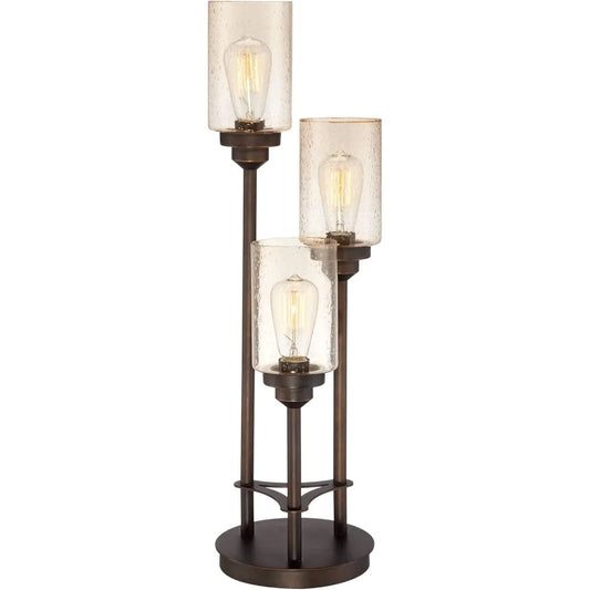 3-Tiered Table Lamp, Bronze Metal, Amber Glass
