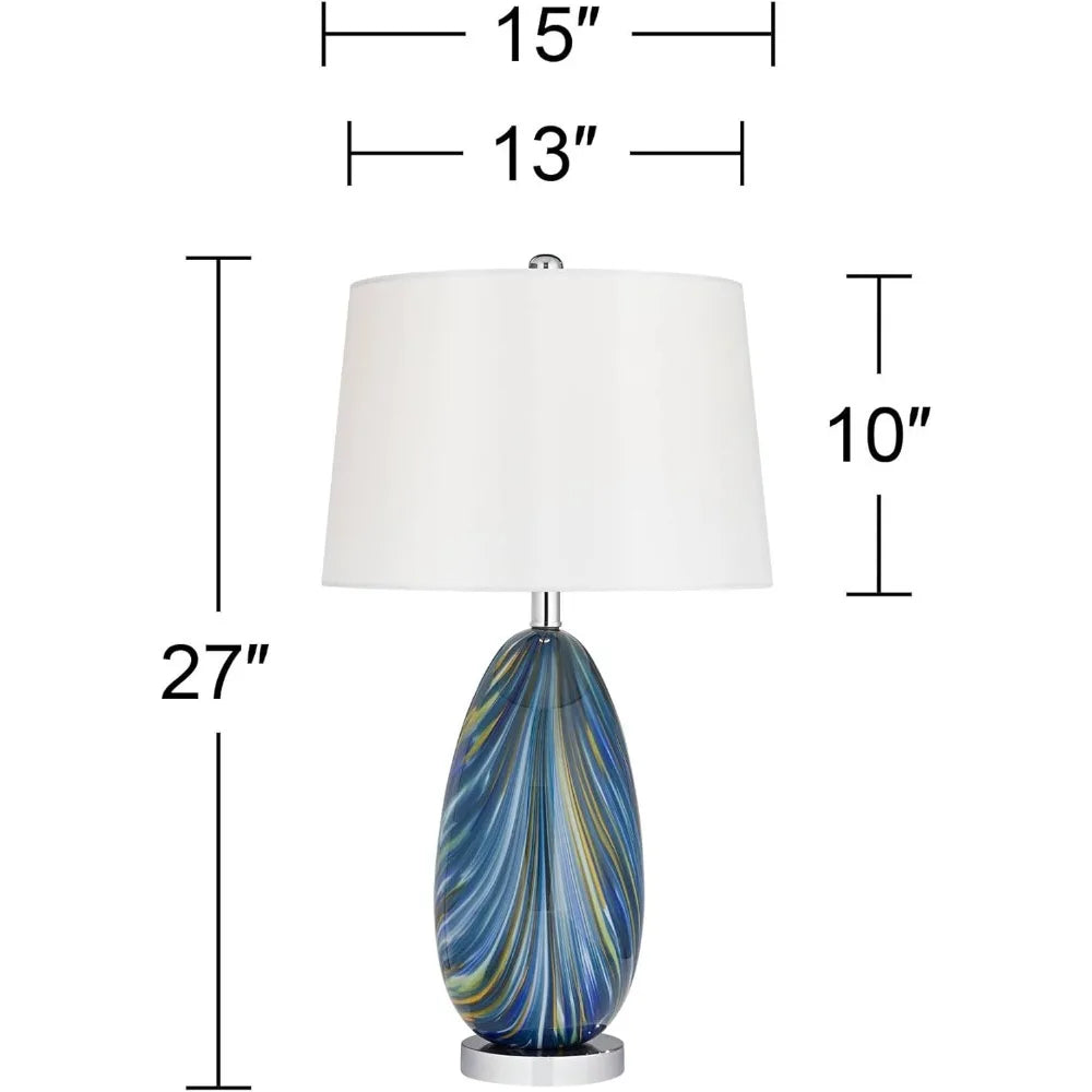 Table Lamp Swirling Blue Glass Livingroom/Bedroom