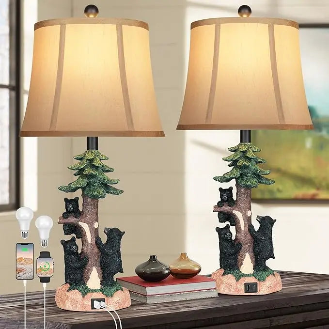 Two Bear Bedside Lamps Nightlight USB Cottage