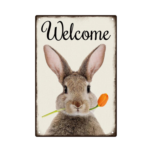Rabbit  Vintage Welcome Sign Wall Art Decor